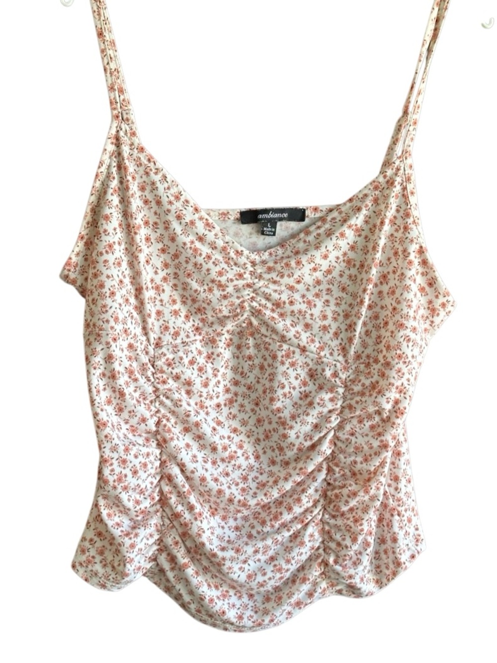 Ambiance Pink Floral Ruched Spaghetti Strap Camisole